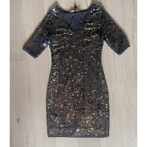 BCBGMaxazria Black Sequin Bodycon Dress Event Cocktail NYE Womens Large